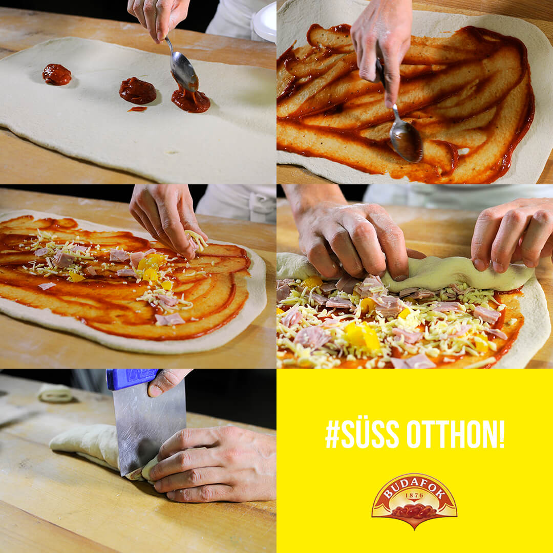 Pizzás és spenótos csigák elkészítésének 1. lépése